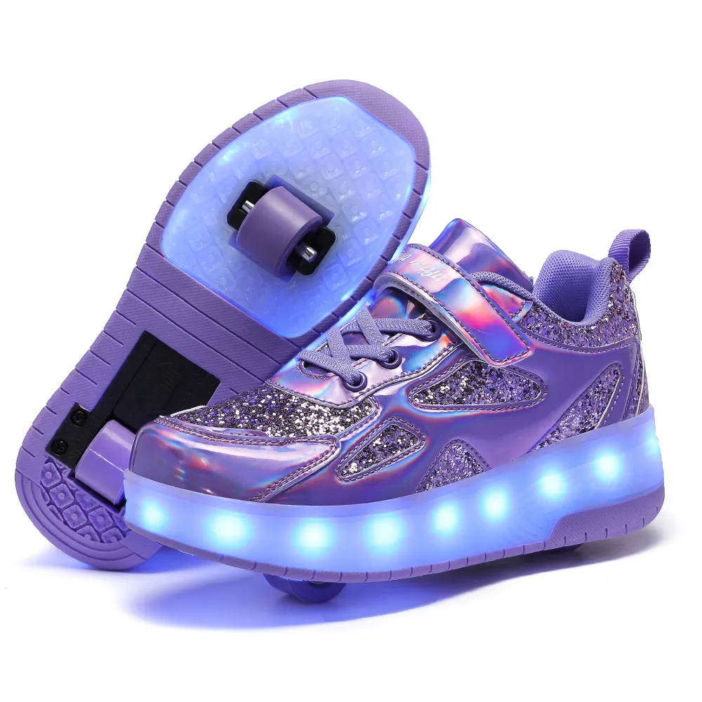LED Light-Up Roller Skates • Glitter Sneakers With Wheels