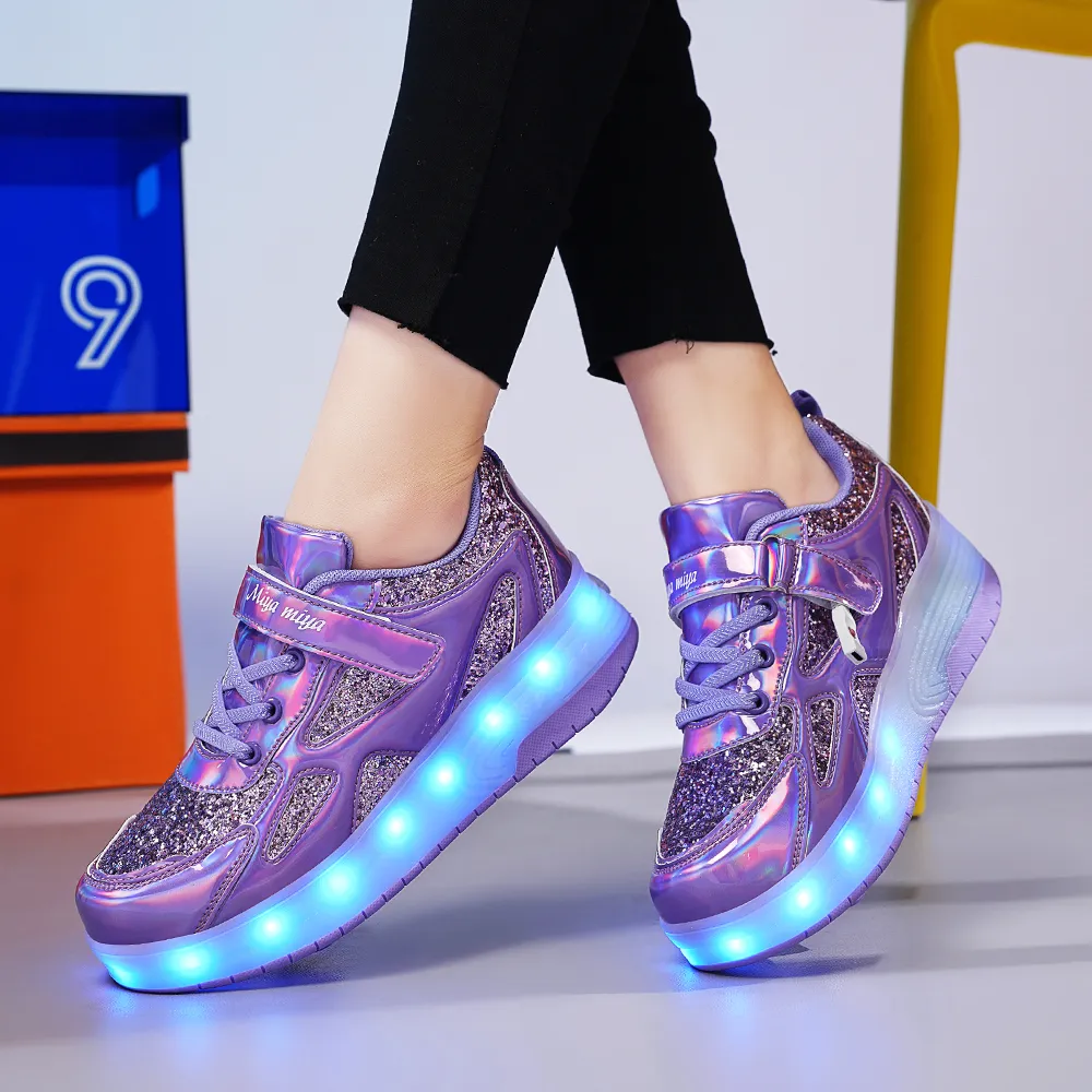 LED Light-Up Roller Skates • Glitter Sneakers With Wheels - view 6